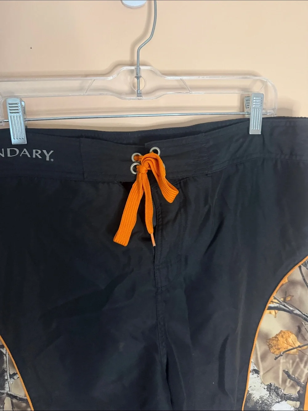 Legendary Whitetails Black & Orange Men’s Swim Trunks with Camo Panels